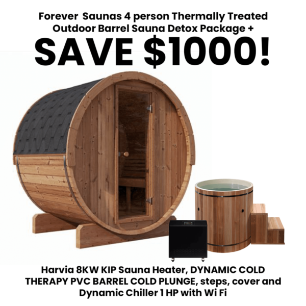 Forever Saunas 4 person Thermally Treated Outdoor Barrel Sauna Detox Package