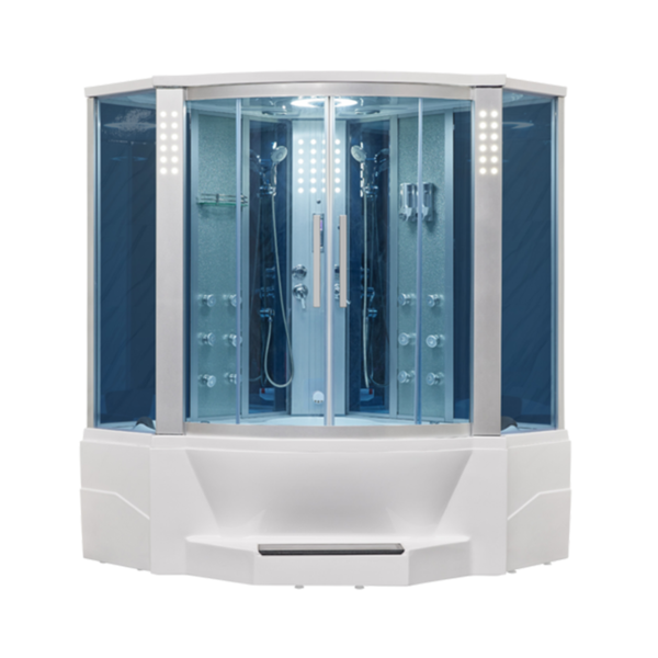 Mesa WS-701A 2 Person Corner Steam Shower with Jetted Tub - 66"L x 66"W x 87"H (Blue Glass)