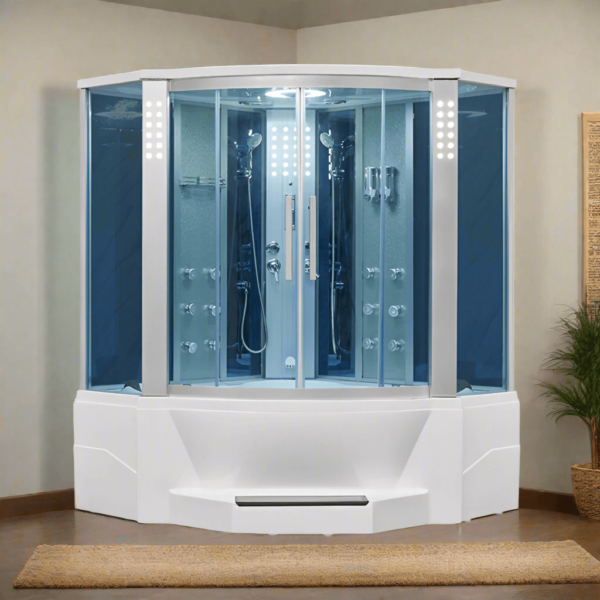 Mesa WS-701A 2 Person Corner Steam Shower with Jetted Tub - 66"L x 66"W x 87"H (Blue Glass)