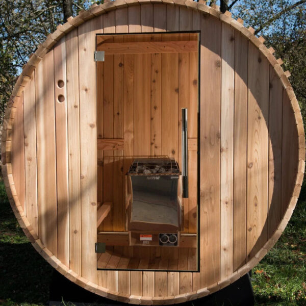 Almost Heaven Pinnacle 4 Person Outdoor Barrel Sauna &  Almost Heaven Ellipse Outdoor Shower