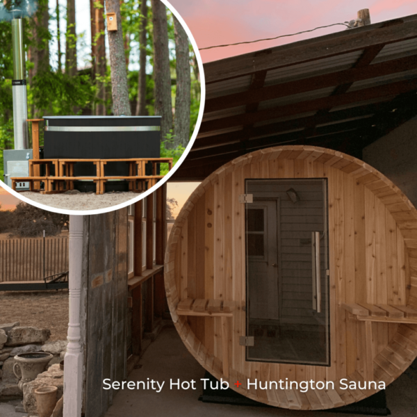 Almost Heaven Huntington 6 Person Barrel Sauna & Almost Heaven Serenity 4 Person Wood Fired Hot Tub