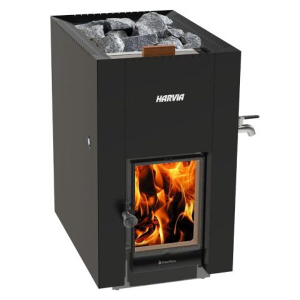 Harvia Linear 22 Greenflame 15.7kW ES Wood Burning Sauna Stove with Water Tank