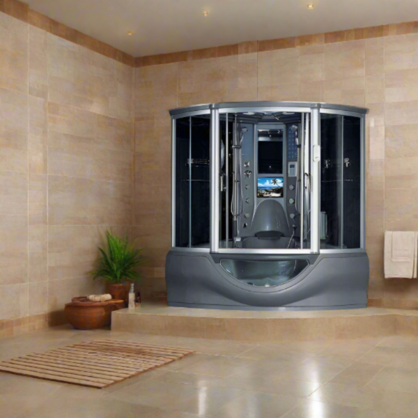 Maya Bath Superior Platinum Grey 2-Person Freestanding Steam Shower